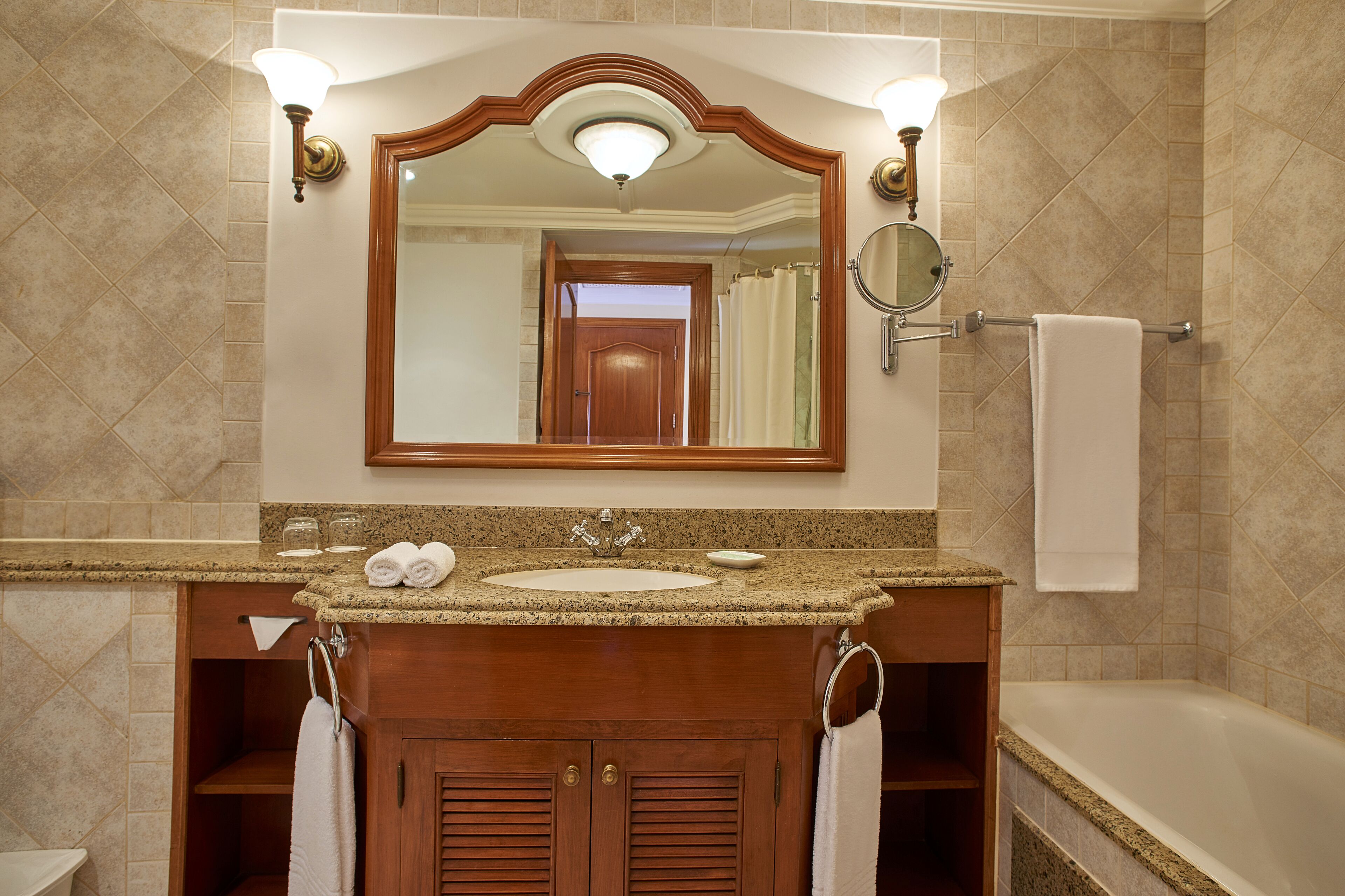 separate bathtub and shower, free toiletries, hair dryer, bathrobes