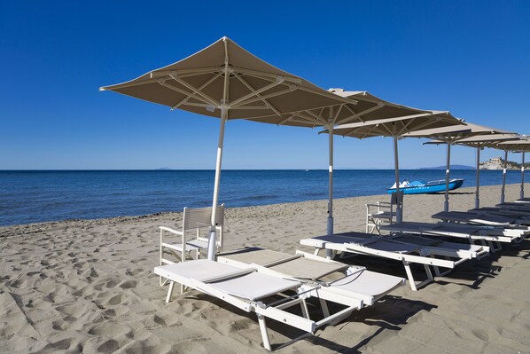 Private beach, sun-loungers, beach umbrellas