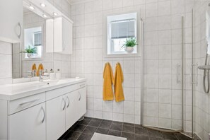 Ducha, secador de pelo, toallas, papel higiénico