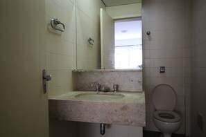 A bathroom with a sink, mirror, and toilet.