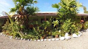 A house with a tiled roof, surrounded by a gravel driveway and various plants. - Hotel Maritza (Cahuita)