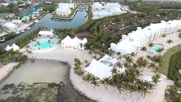 On the beach, sun-loungers, beach umbrellas, beach towels