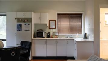 Coffee/tea maker, fridge, microwave, toaster
