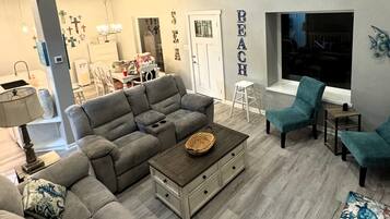 Smart TV, DVD player, books, video library