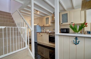 Microwave, oven, toaster, high chair