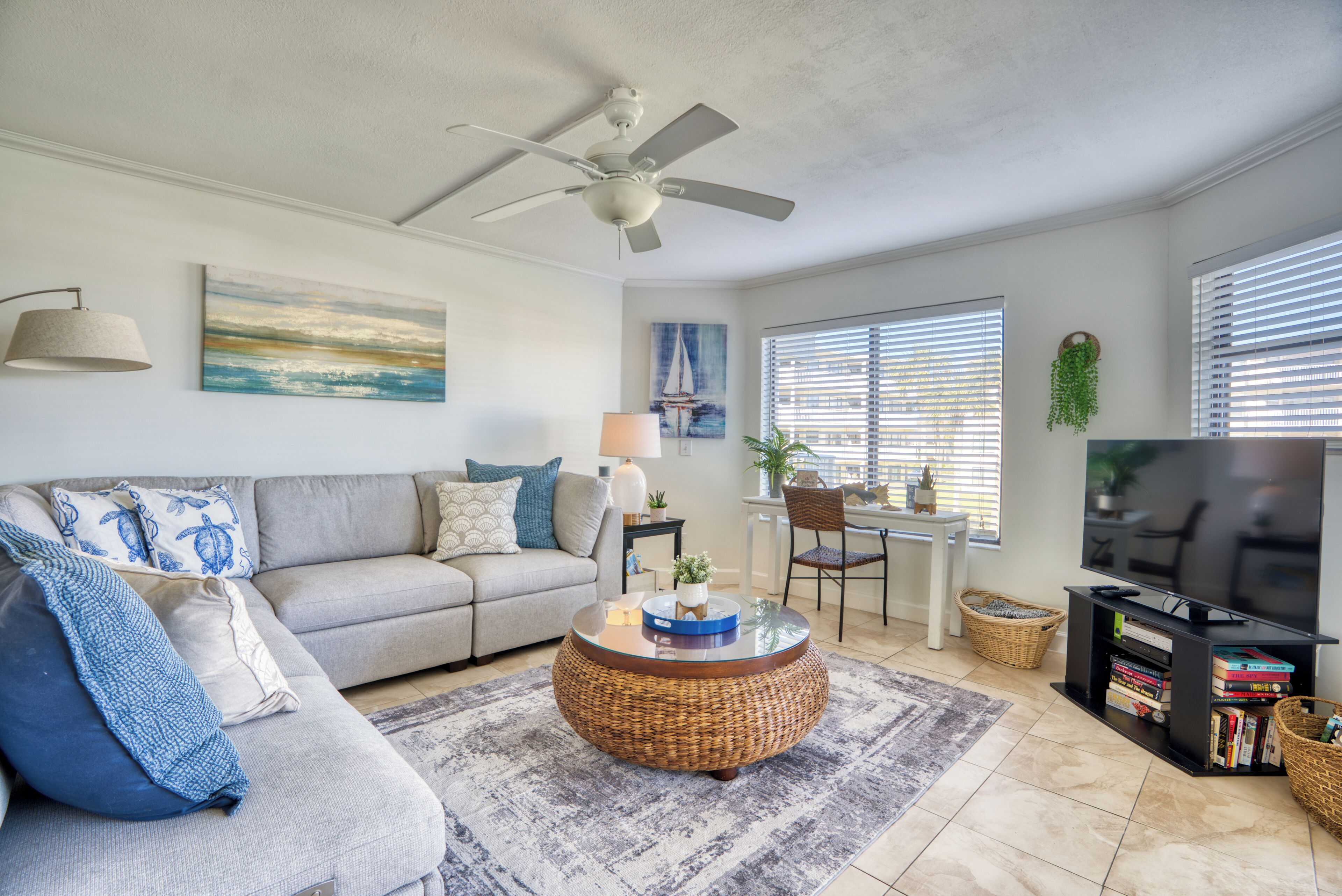 TV, foosball, table tennis, books