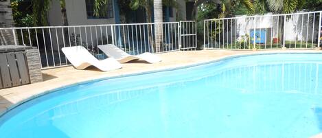 Outdoor pool, sun loungers