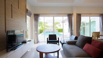 3-Bedroom Villa with Private Pool | Living area | 29-inch flat-screen TV with cable channels, TV