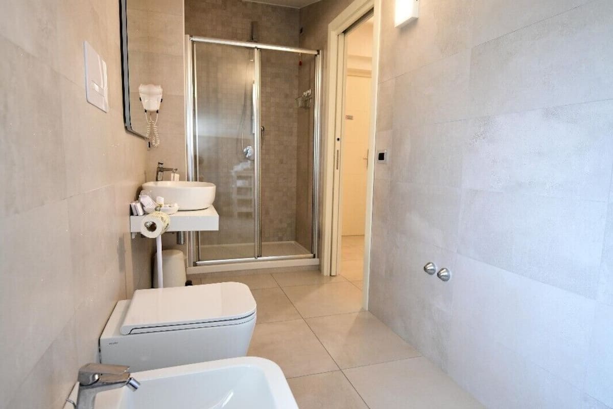 shower, free toiletries, hair dryer, bidet