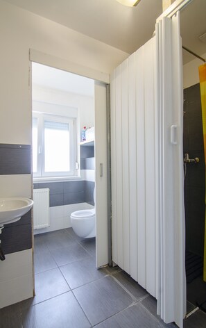 Douche, articles de toilette (gratuits), séchoir à cheveux