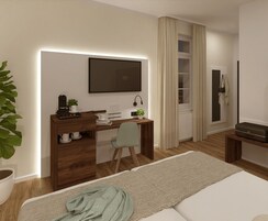 Habitación Confort doble | Ropa de cama hipoalergénica, caja fuerte, escritorio