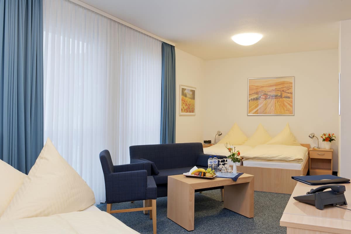 Hypo-allergenic bedding, in-room safe, desk, laptop workspace