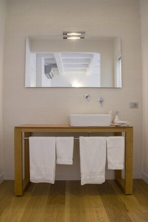 Shower, free toiletries, hair dryer, bidet