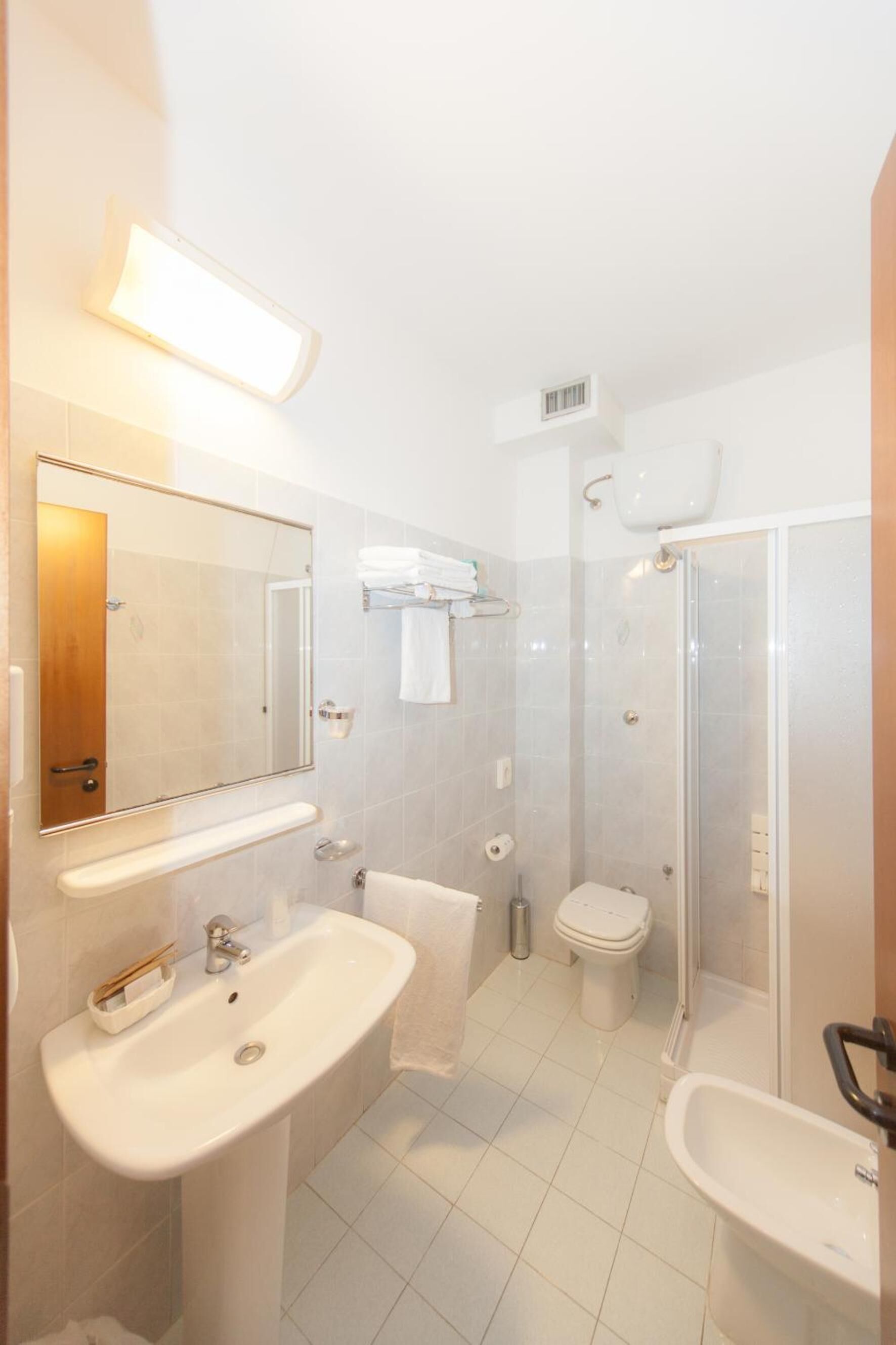 shower, free toiletries, hair dryer, bidet