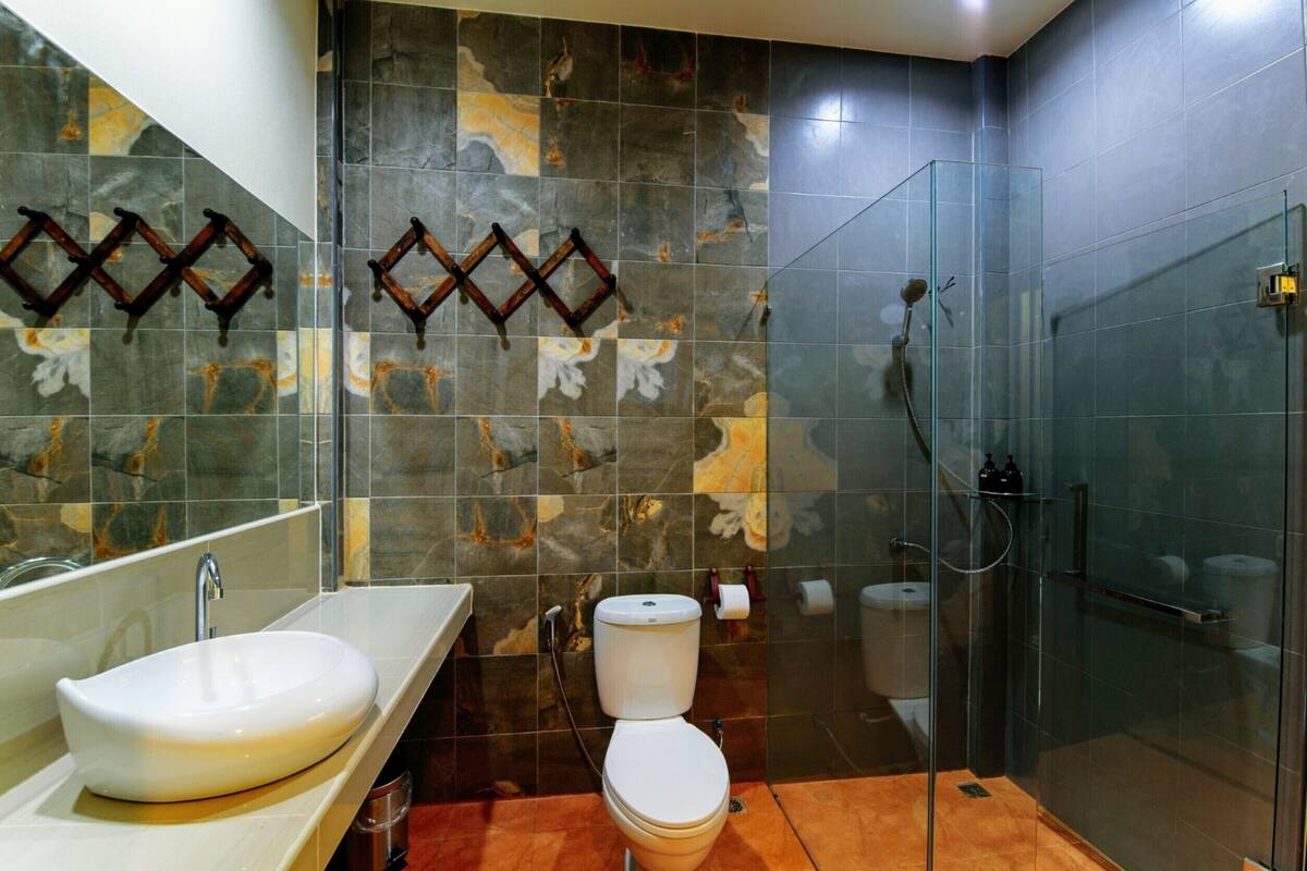 shower, rainfall showerhead, hair dryer, bidet