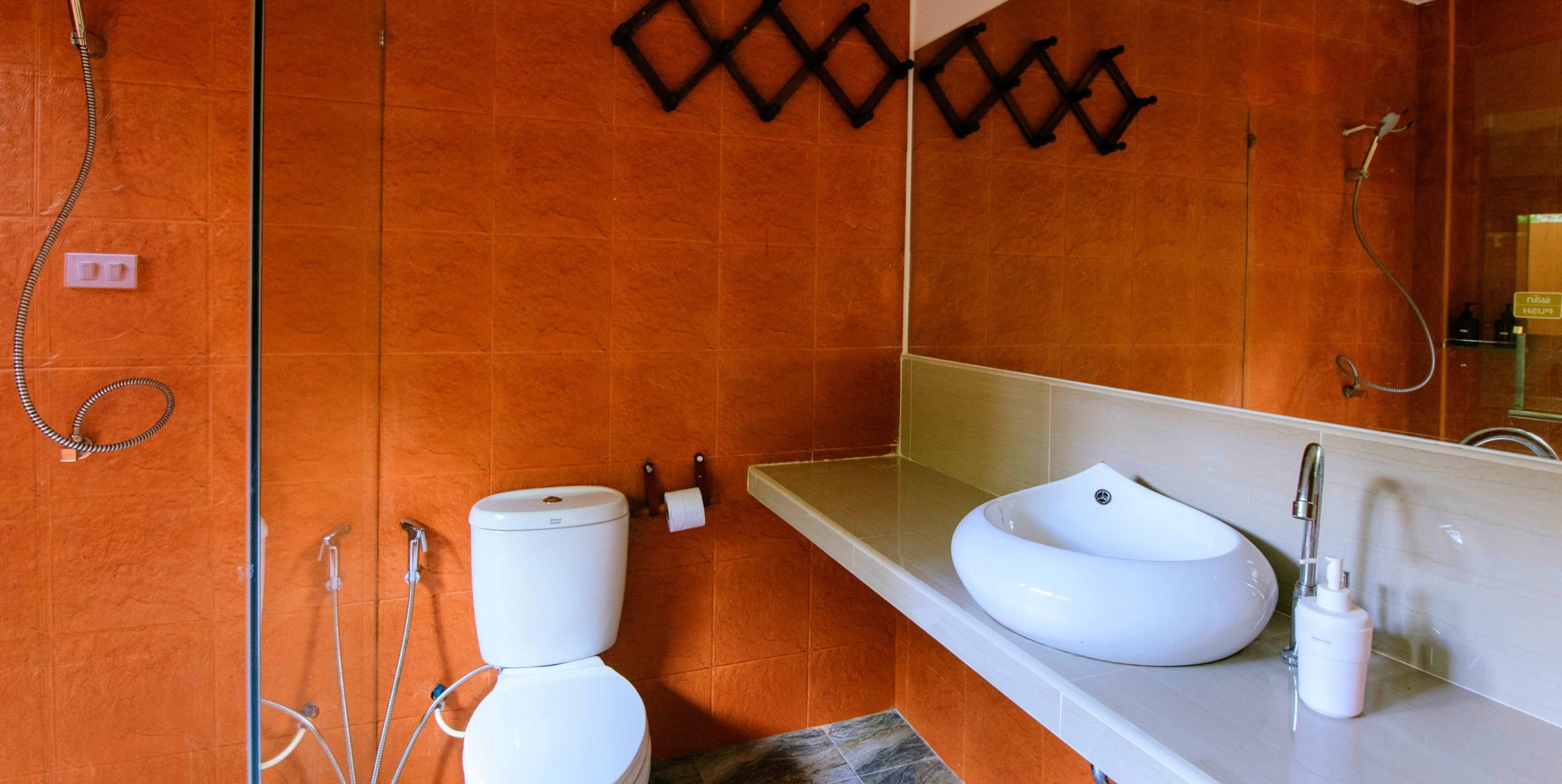 shower, rainfall showerhead, hair dryer, bidet