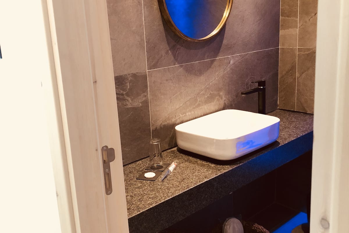 economy double room | bathroom | shower, rainfall showerhead, free toiletries, hair dryer