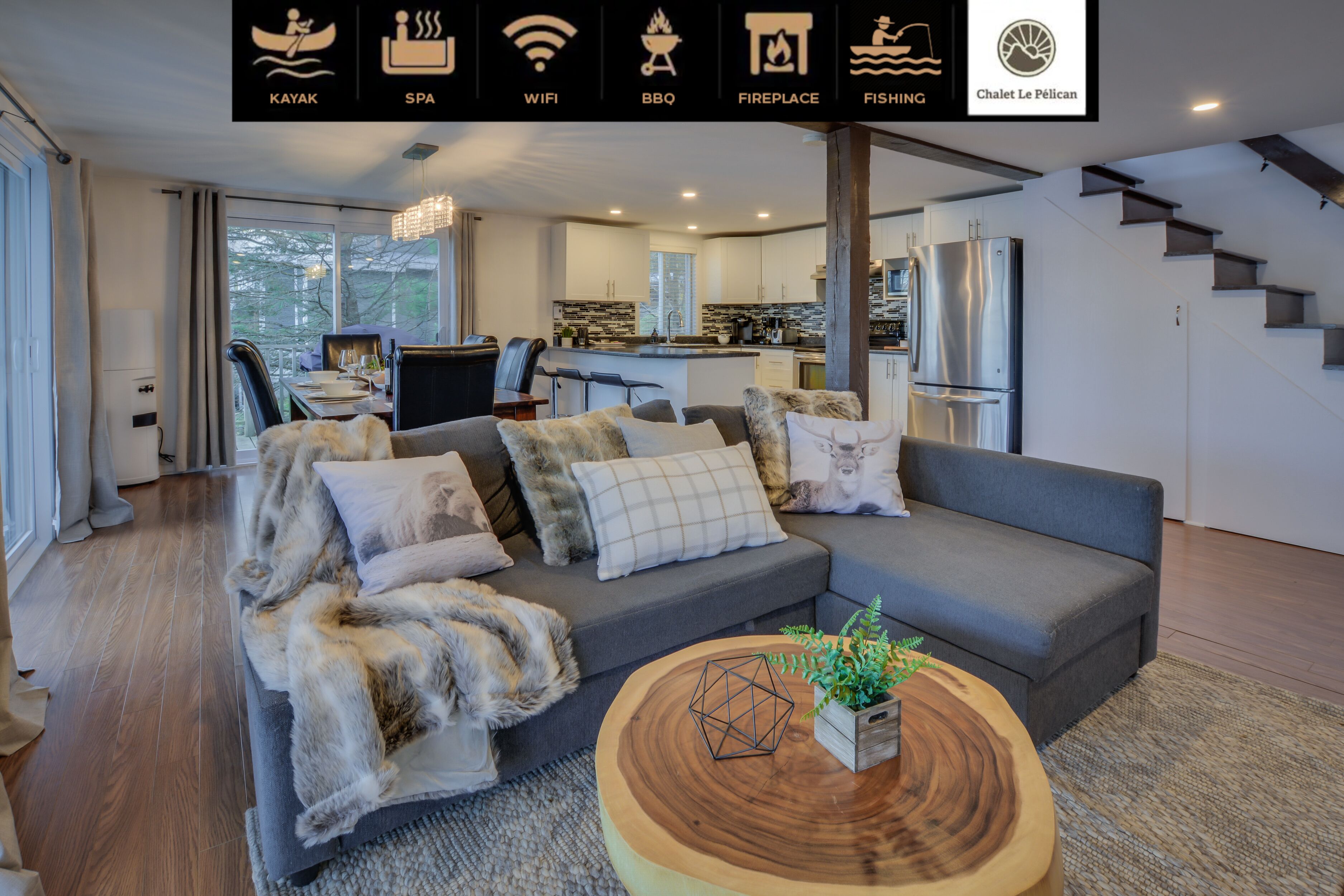 Chalet Supérieur, 3 chambres, bain à remous, vue lac | Coin séjour