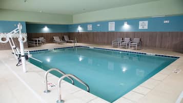 Indoor pool, open 8 AM to 10 PM, sun loungers