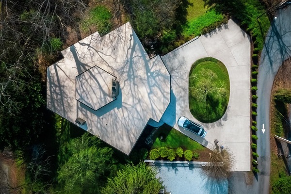 No, it's not a space ship!  This is a drone shot of this unique house.