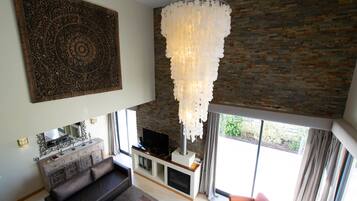 TV connectée, cheminée, lecteur de DVD, chaßne hi-fi