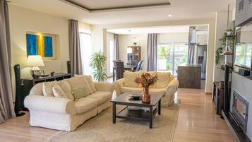 Smart TV, fireplace, DVD player, table tennis