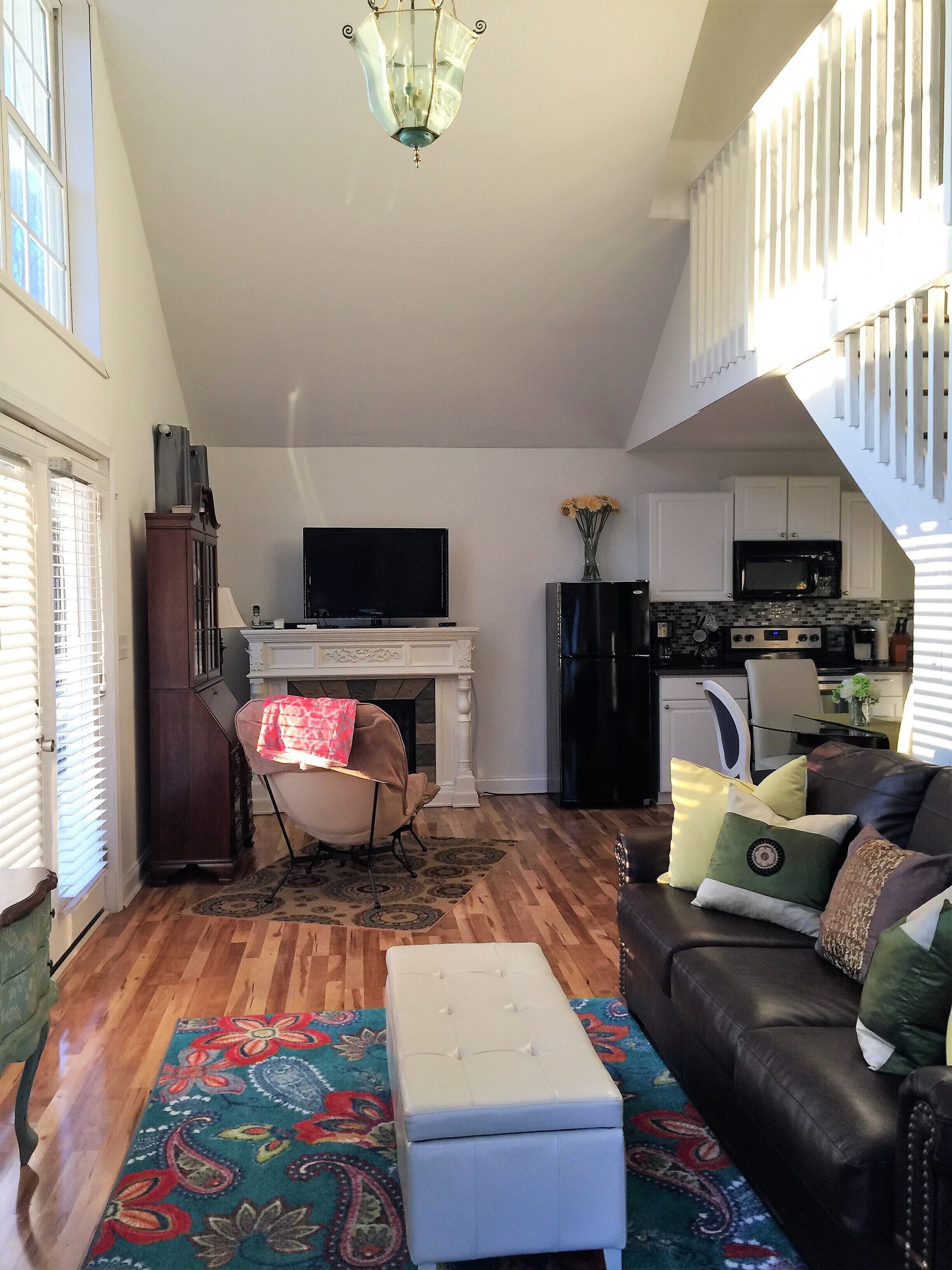 TV, fireplace, video games, DVD player