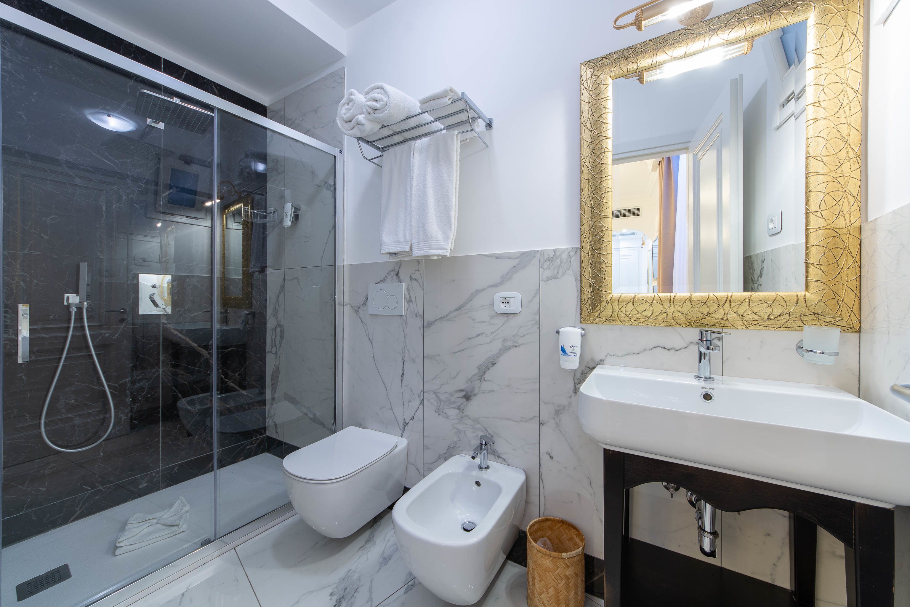 shower, free toiletries, hair dryer, bathrobes