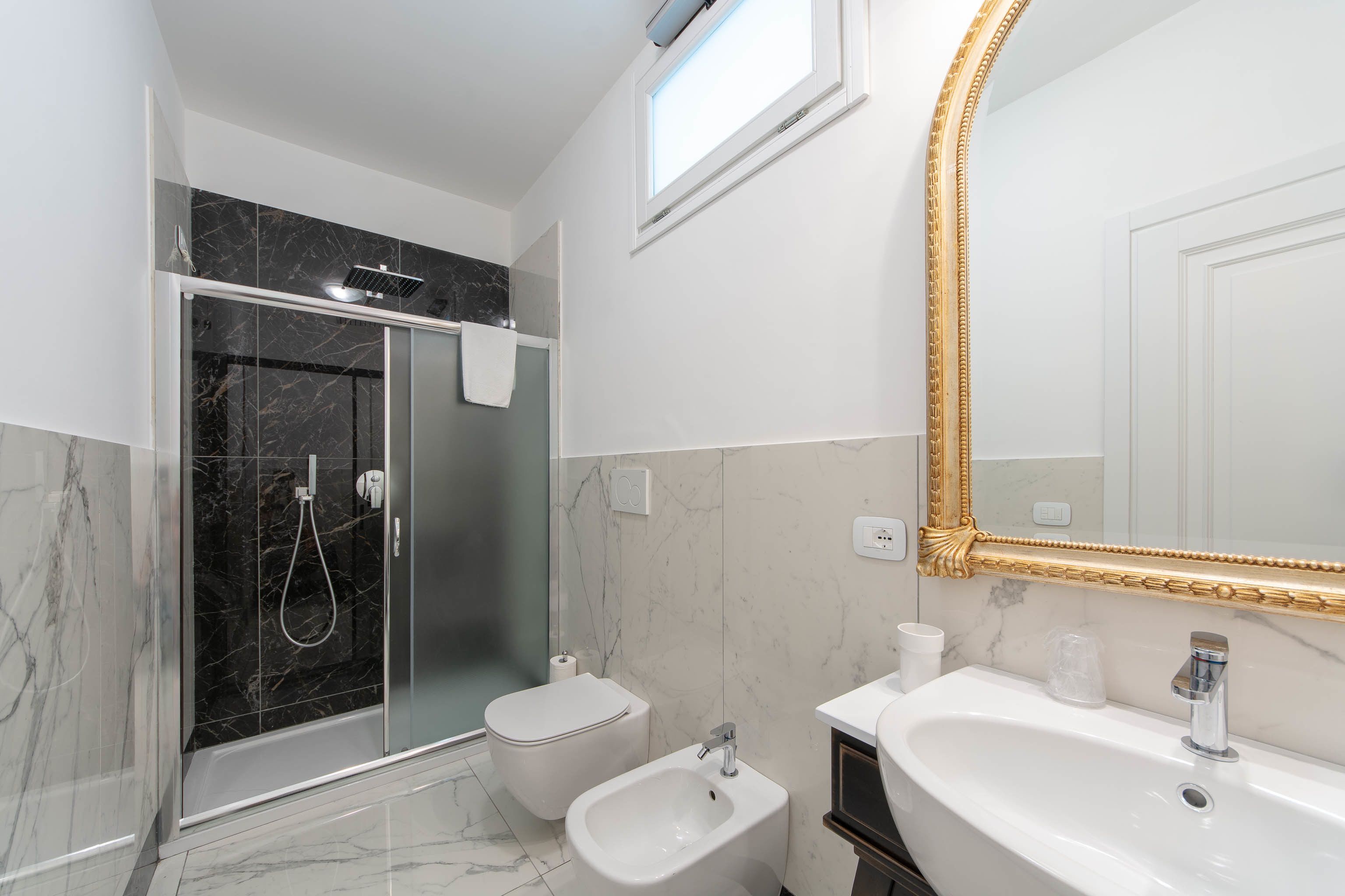 junior suite, terrace, sea view | bathroom | shower, free toiletries, hair dryer, bathrobes