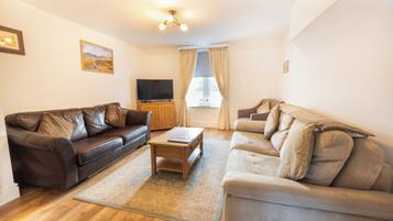 TV, DVD player, books, video library