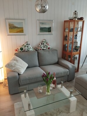 TV, books - Vacation apartment with lake view, close to the beach with WiFi, dishwasher, microwave (Heiligenhafen)