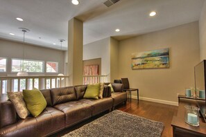 TV, fireplace, DVD player, printers