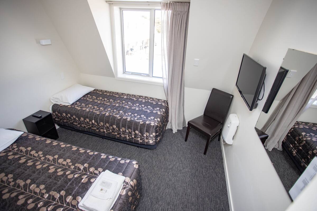 Estudio estándar, 2 camas individuales, baño privado | Cortinas opacas, wifi gratis, ropa de cama