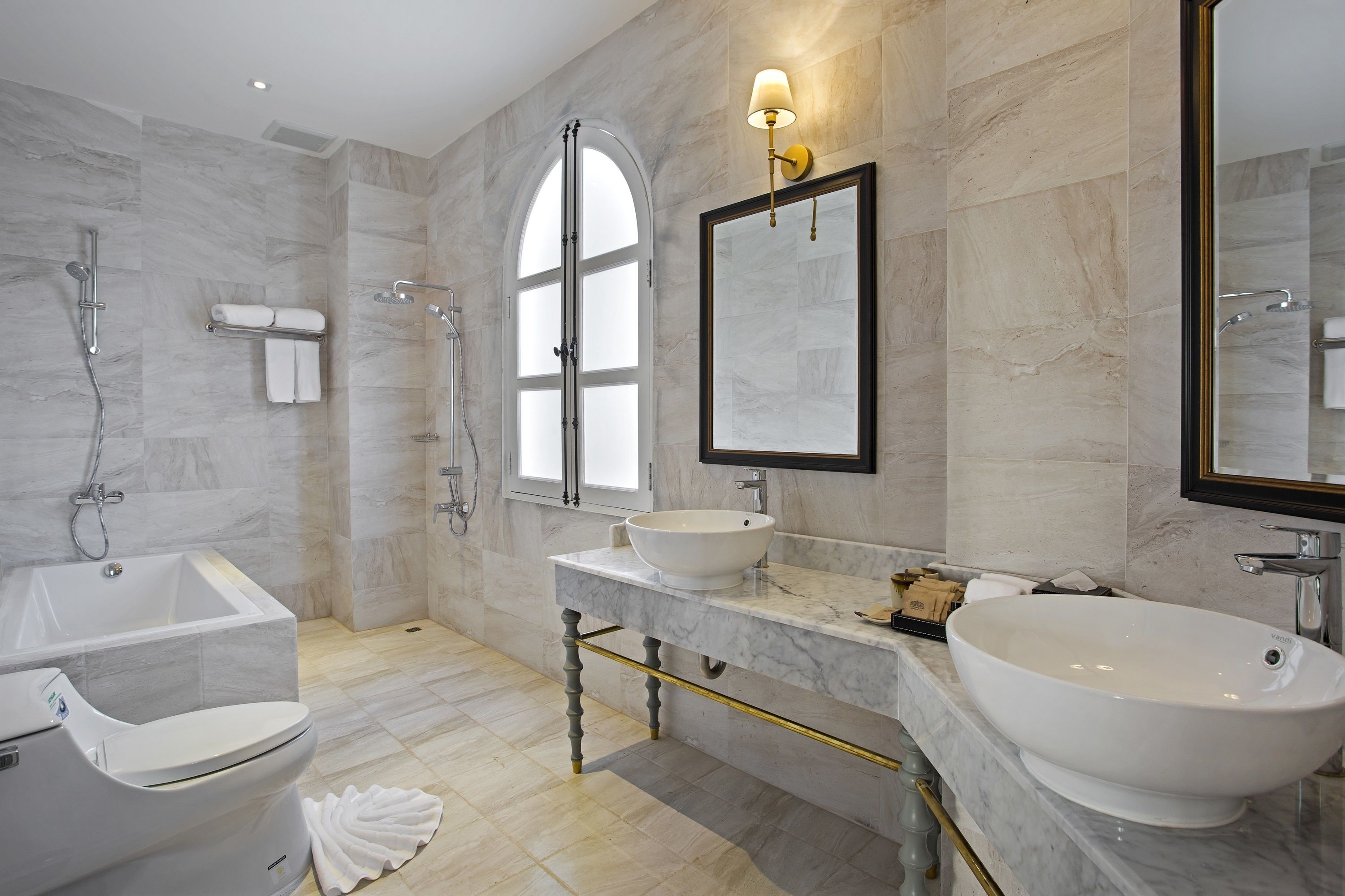 premier double room | bathroom | separate bathtub and shower, deep-soaking bathtub, rainfall showerhead