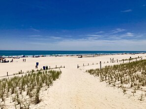 A wide sandy beach with a clear blue sky and ocean. - OPEN FLOOR PLAN - One Block to Ocean, One Block to Bay (Beach Haven)