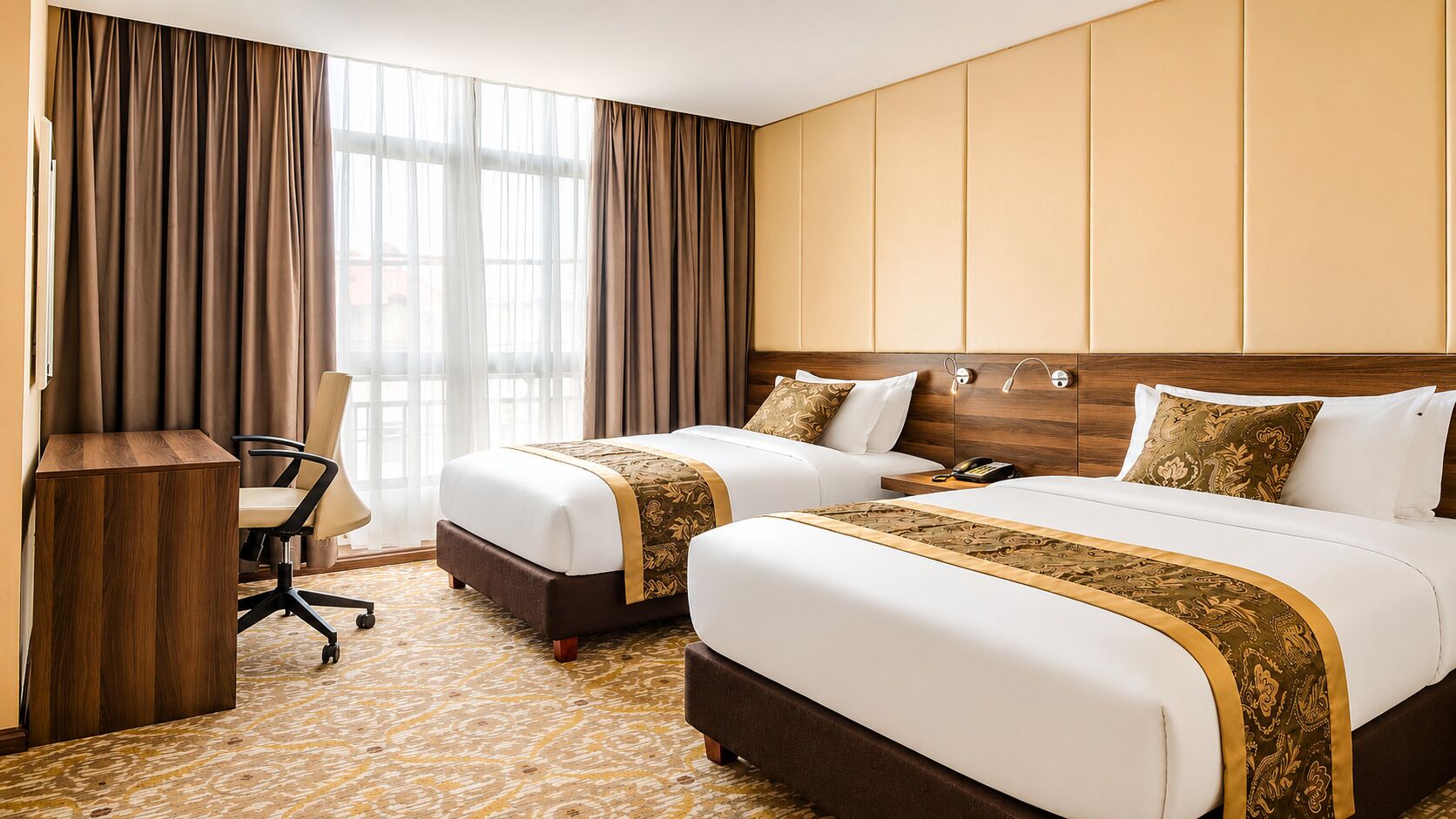 Phòng 2 giường đơn Deluxe, 2 giường đôi | Bộ đồ giường cao cấp, chăn bông, két bảo mật tại phòng, bàn 