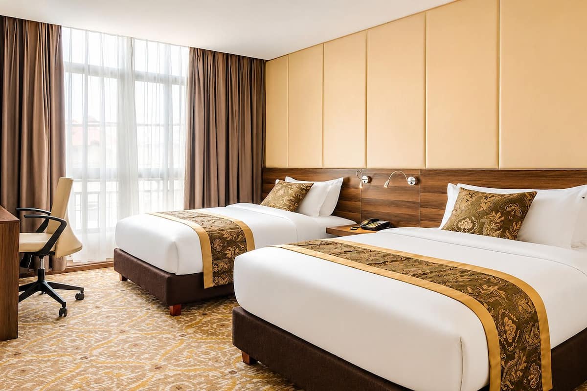 Phòng 2 giường đơn Deluxe, 2 giường đôi | Bộ đồ giường cao cấp, chăn bông, két bảo mật tại phòng, bàn