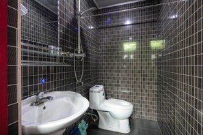 Shower, free toiletries, hair dryer, slippers