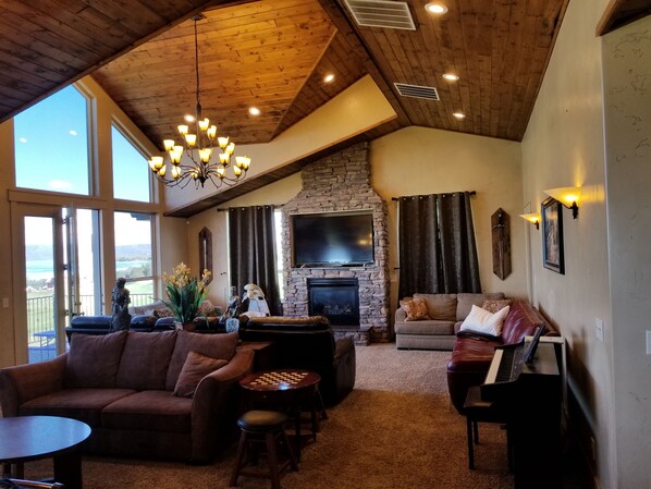 Smart TV, fireplace, video games, DVD player