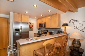 Fridge, microwave, oven, stovetop - RMR: La Choumine 8 Condo in Teton Village / Steps from the Mountain! (Teton Village)