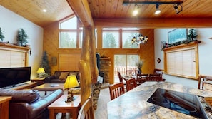 TV, fireplace, offices