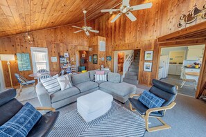 Smart TV, fireplace, video games, DVD player
