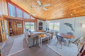 Smart TV, fireplace, video games, DVD player