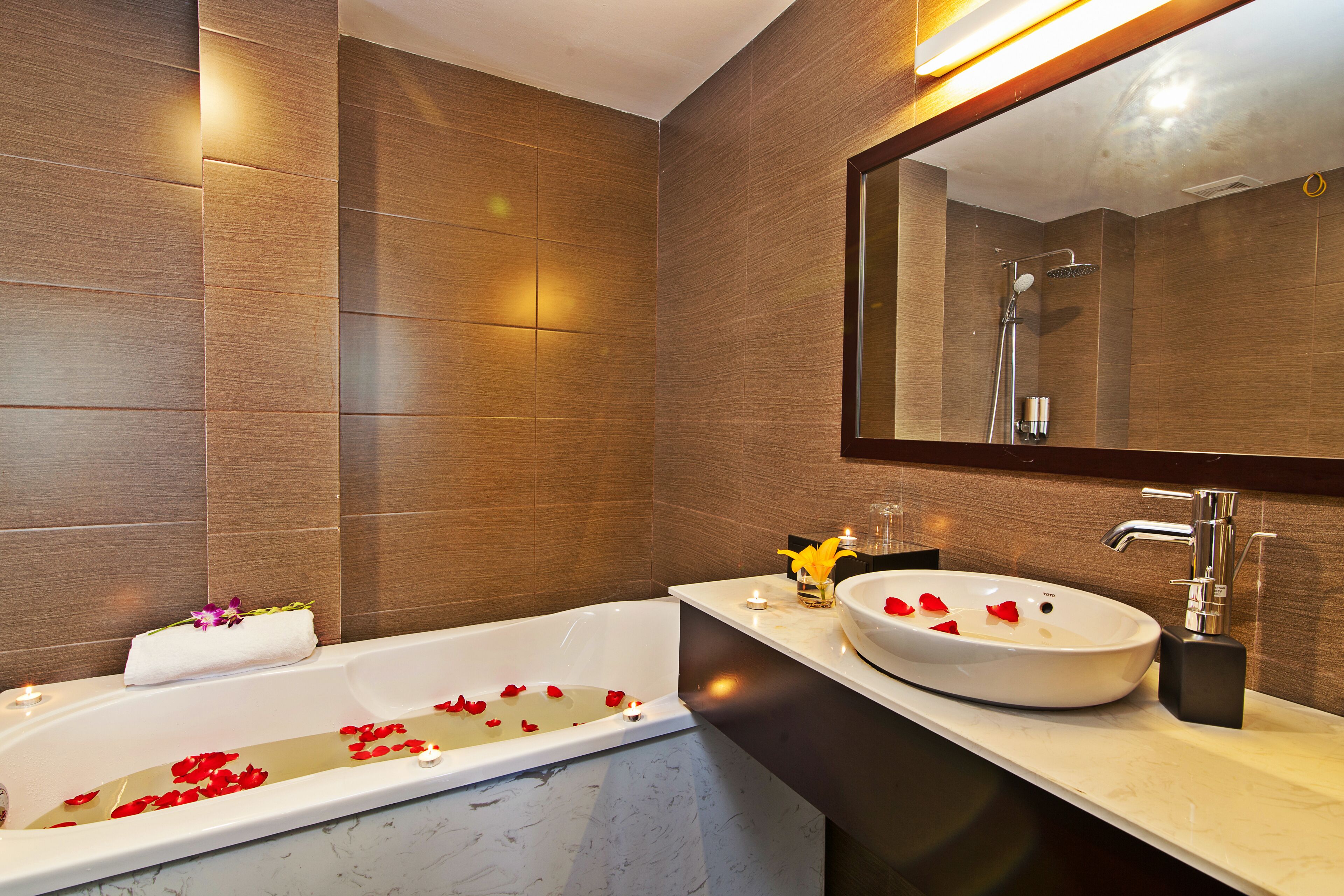 separate bathtub and shower, hydromassage showerhead