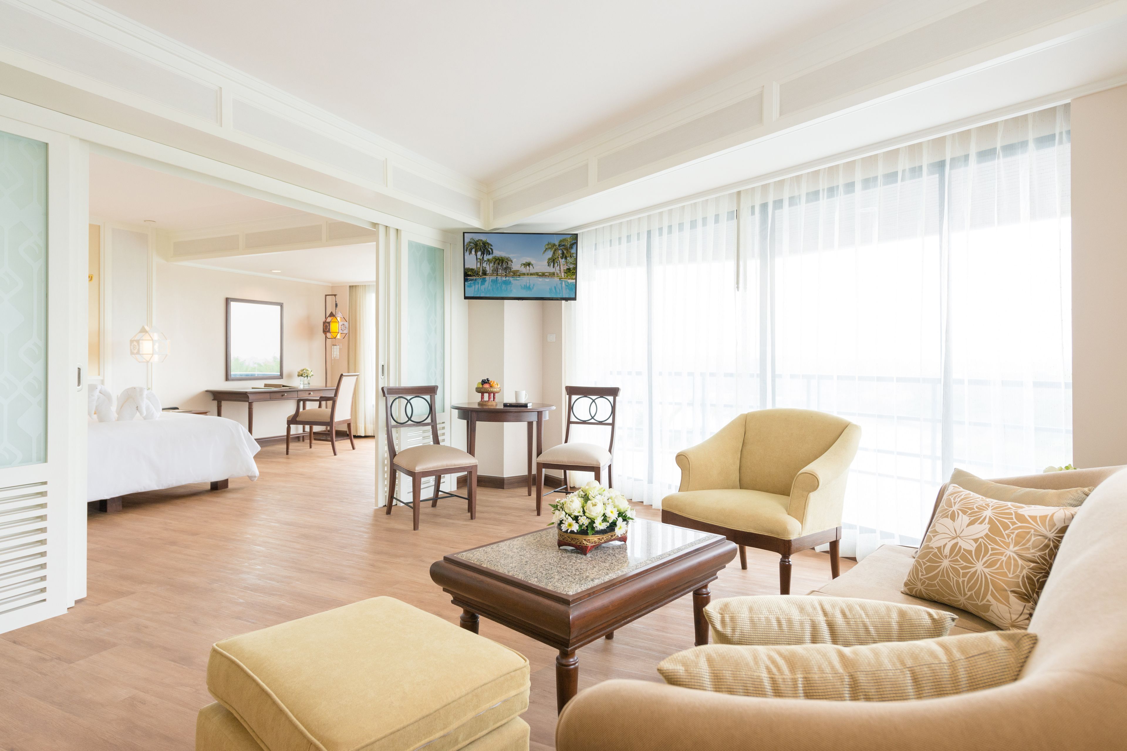 family suite | living area | 42-inch flat-screen tv with cable channels, tv