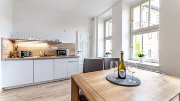 Apartment (3) | Private kitchen | Fridge, microwave, stovetop, electric kettle