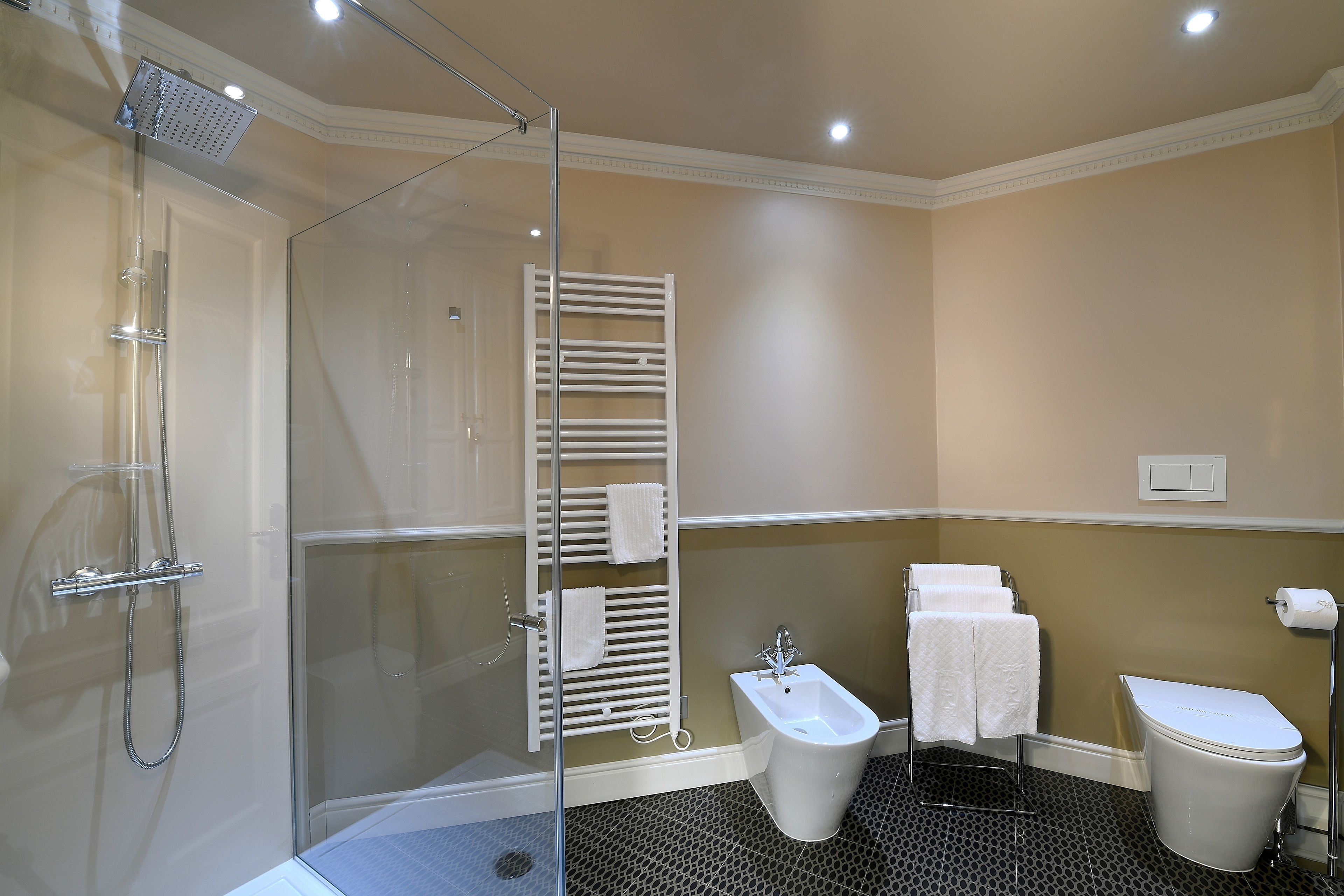 comfort room | bathroom | rainfall showerhead, free toiletries, hair dryer, bathrobes