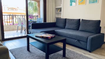 Deluxe Apartment, 2 Bedrooms, Non Smoking, Sea Facing | Living room | 30-inch LED TV with cable channels, TV