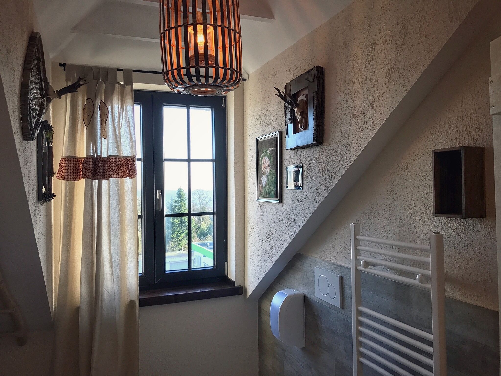 comfort double room (hunters lodge) | bathroom | shower, hair dryer, towels