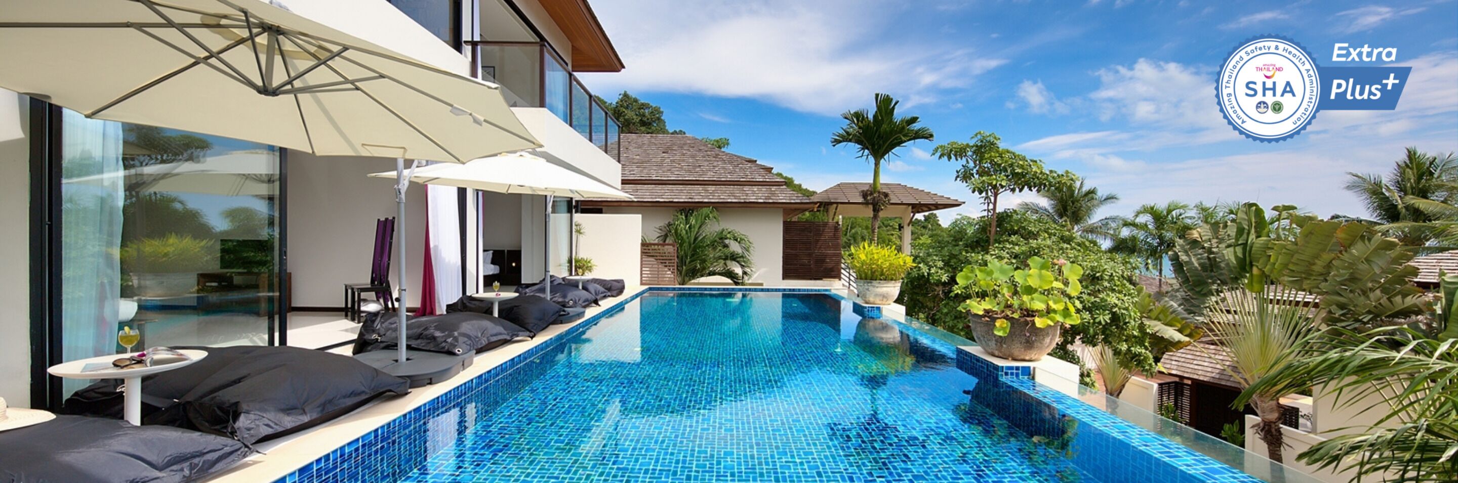 Outdoor pool, pool umbrellas